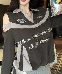 肩見せ配色ロゴトップス