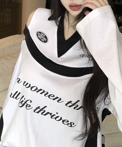 REMUR(レミュール)の「肩見せ配色ロゴトップス(Tシャツ/カットソー・レディース・ブラック/グレー/ホワイト・FREE)」の10枚目の写真