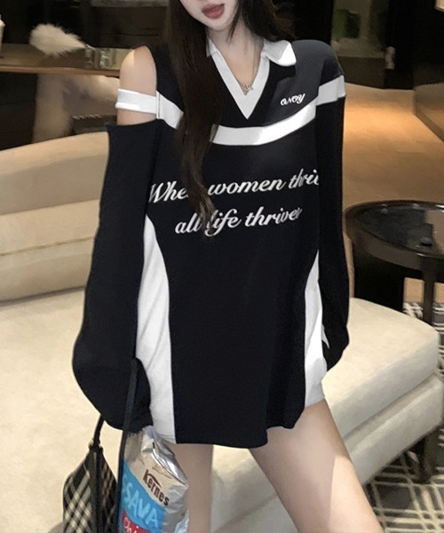 REMUR(レミュール)の「肩見せ配色ロゴトップス(Tシャツ/カットソー・レディース・ブラック/グレー/ホワイト・FREE)」の11枚目の写真