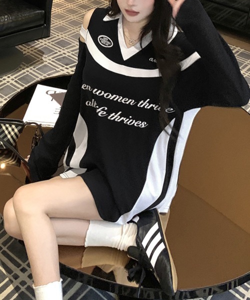 REMUR(レミュール)の「肩見せ配色ロゴトップス(Tシャツ/カットソー・レディース・ブラック/グレー/ホワイト・FREE)」の15枚目の写真