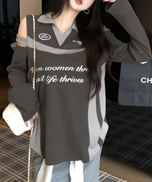 REMUR(レミュール)の「肩見せ配色ロゴトップス(Tシャツ/カットソー・レディース・ブラック/グレー/ホワイト・FREE)」の17枚目の写真