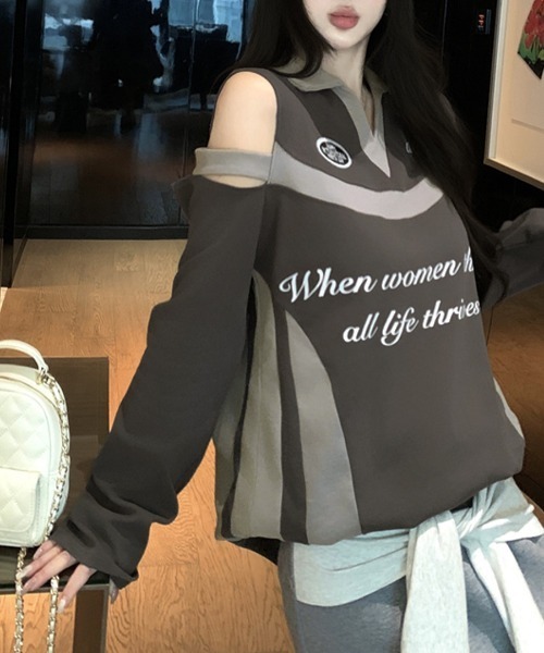 REMUR(レミュール)の「肩見せ配色ロゴトップス(Tシャツ/カットソー・レディース・ブラック/グレー/ホワイト・FREE)」の21枚目の写真