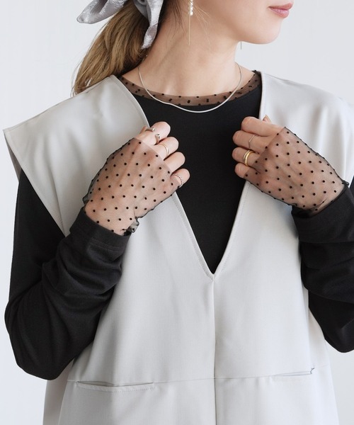 reca（レカ）の「襟&袖口ドットチュールトップス（Tシャツ/カットソー・レディース・ブラック/オフホワイト・M）」の10枚目の写真