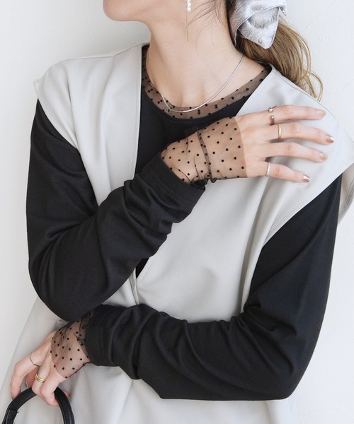 reca（レカ）の「襟&袖口ドットチュールトップス（Tシャツ/カットソー・レディース・ブラック/オフホワイト・M）」の14枚目の写真