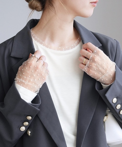 reca（レカ）の「襟&袖口ドットチュールトップス（Tシャツ/カットソー・レディース・ブラック/オフホワイト・M）」の6枚目の写真