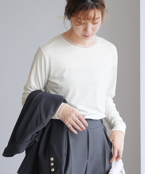 reca（レカ）の「襟&袖口ドットチュールトップス（Tシャツ/カットソー・レディース・ブラック/オフホワイト・M）」の8枚目の写真