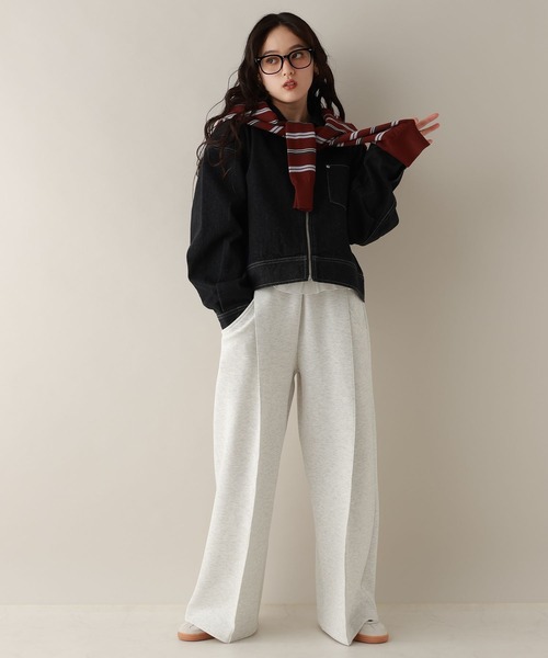 RAGEBLUE（レイジブルー）の「ピンタック/ポンチスウェットワイドパンツ/SET-UP対応（スウェットパンツ・レディース・ホワイト/ブラック・FREE）」の3枚目の写真