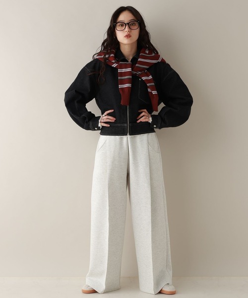 RAGEBLUE（レイジブルー）の「ピンタック/ポンチスウェットワイドパンツ/SET-UP対応（スウェットパンツ・レディース・ホワイト/ブラック・FREE）」の5枚目の写真