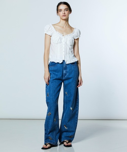 DOUBLE STANDARD CLOTHING(ダブルスタンダードクロージング)の「フェザー刺繍 デニムパンツ(デニムパンツ・レディース・ブラウン/インディゴブルー・38/36/34)」の18枚目の写真