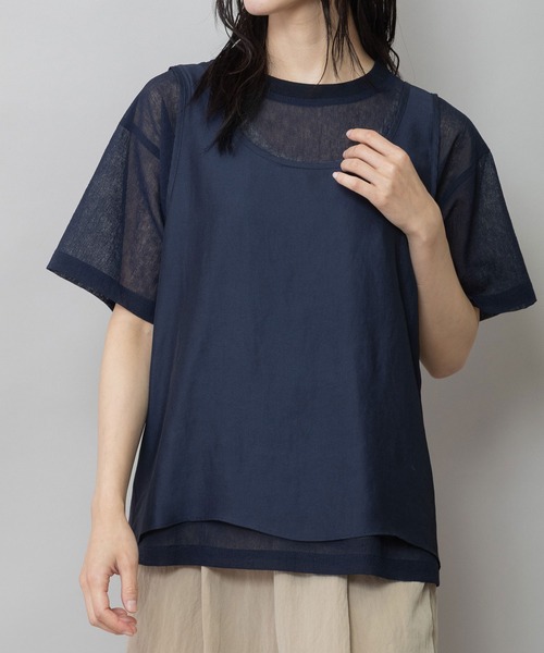 Munich(ミューニック)の「ヴィンテージボイル×ドライツイルレイヤードトップス(Tシャツ/カットソー・レディース・ブラック/ネイビー/ホワイト・FREE)」の3枚目の写真