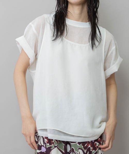 Munich(ミューニック)の「ヴィンテージボイル×ドライツイルレイヤードトップス(Tシャツ/カットソー・レディース・ブラック/ネイビー/ホワイト・FREE)」の1枚目の写真