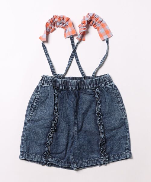 MARKEY'S(マーキーズ)の「ギンガムフリルサスペンダーショートパンツ(デニムパンツ・キッズ・ネイビー/ライトブルー・110/100/90/80/150/140/130/120)」の2枚目の写真