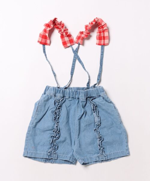 MARKEY'S(マーキーズ)の「ギンガムフリルサスペンダーショートパンツ(デニムパンツ・キッズ・ネイビー/ライトブルー・110/100/90/80/150/140/130/120)」の4枚目の写真