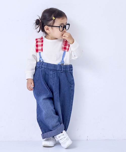 MARKEY'S(マーキーズ)の「ギンガムフリルサスペンダーショートパンツ(デニムパンツ・キッズ・ネイビー/ライトブルー・110/100/90/80/150/140/130/120)」の13枚目の写真