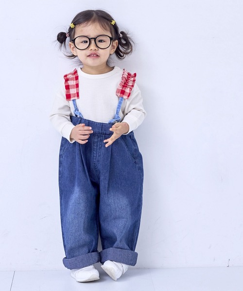 MARKEY'S(マーキーズ)の「ギンガムフリルサスペンダーショートパンツ(デニムパンツ・キッズ・ネイビー/ライトブルー・110/100/90/80/150/140/130/120)」の14枚目の写真