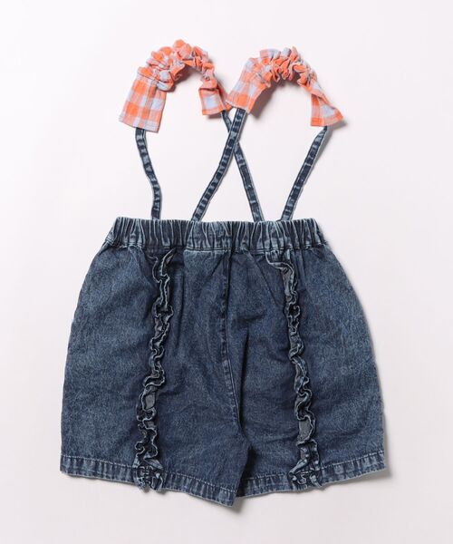 MARKEY'S(マーキーズ)の「ギンガムフリルサスペンダーショートパンツ(デニムパンツ・キッズ・ネイビー/ライトブルー・110/100/90/80/150/140/130/120)」の3枚目の写真