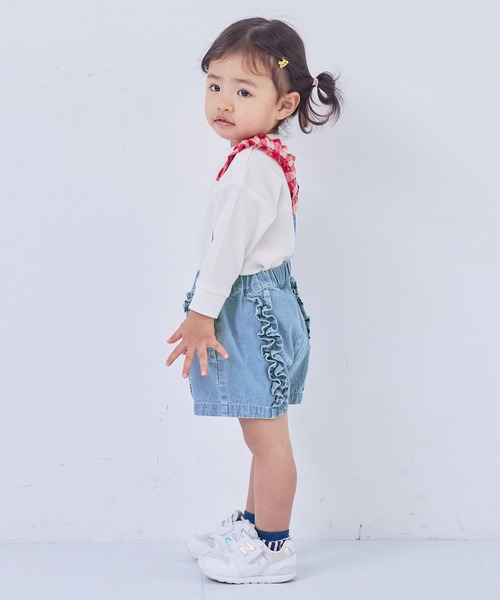 MARKEY'S(マーキーズ)の「ギンガムフリルサスペンダーショートパンツ(デニムパンツ・キッズ・ネイビー/ライトブルー・110/100/90/80/150/140/130/120)」の6枚目の写真