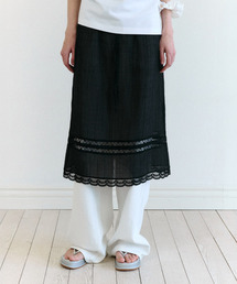 LACE LAYERED LONG SKIRT BLACK