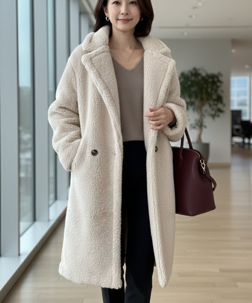 Lana821(ラナハニー)の「テディボア ダブルボタンロングコート(その他アウター・レディース・ブラック/アイボリー/ラベンダー/ピンク/ブルー・FREE)」の2枚目の写真