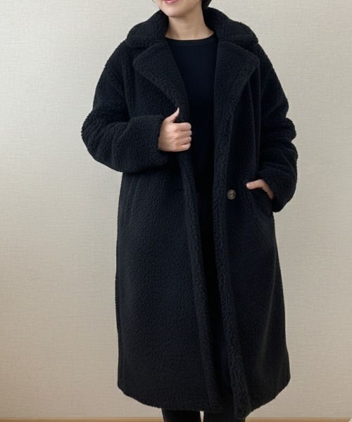 Lana821(ラナハニー)の「テディボア ダブルボタンロングコート(その他アウター・レディース・ブラック/アイボリー/ラベンダー/ピンク/ブルー・FREE)」の3枚目の写真