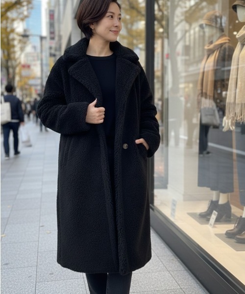 Lana821(ラナハニー)の「テディボア ダブルボタンロングコート(その他アウター・レディース・ブラック/アイボリー/ラベンダー/ピンク/ブルー・FREE)」の12枚目の写真