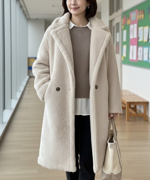 Lana821(ラナハニー)の「テディボア ダブルボタンロングコート(その他アウター・レディース・ブラック/アイボリー/ラベンダー/ピンク/ブルー・FREE)」の7枚目の写真