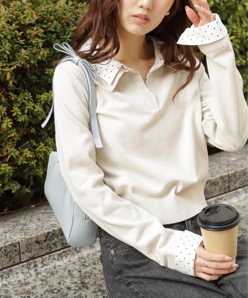 FREE'S MART(フリーズマート)の「衿付きレイヤード風ポロニット(ニット/セーター・レディース・ネイビー/ブラウン/グレー/ベージュ・FREE)」の1枚目の写真