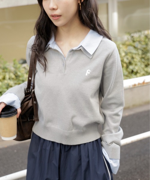 FREE'S MART(フリーズマート)の「衿付きレイヤード風ポロニット(ニット/セーター・レディース・ネイビー/ブラウン/グレー/ベージュ・FREE)」の2枚目の写真
