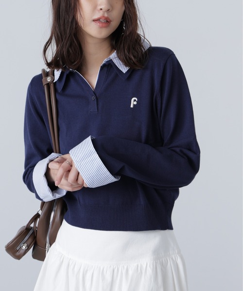 FREE'S MART(フリーズマート)の「衿付きレイヤード風ポロニット(ニット/セーター・レディース・ネイビー/ブラウン/グレー/ベージュ・FREE)」の5枚目の写真