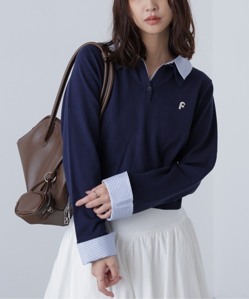 FREE'S MART(フリーズマート)の「衿付きレイヤード風ポロニット(ニット/セーター・レディース・ネイビー/ブラウン/グレー/ベージュ・FREE)」の7枚目の写真