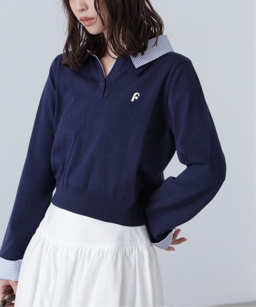 FREE'S MART(フリーズマート)の「衿付きレイヤード風ポロニット(ニット/セーター・レディース・ネイビー/ブラウン/グレー/ベージュ・FREE)」の8枚目の写真