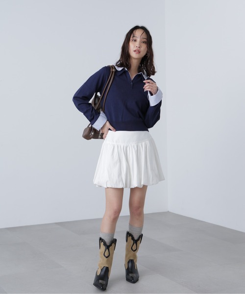 FREE'S MART(フリーズマート)の「衿付きレイヤード風ポロニット(ニット/セーター・レディース・ネイビー/ブラウン/グレー/ベージュ・FREE)」の12枚目の写真