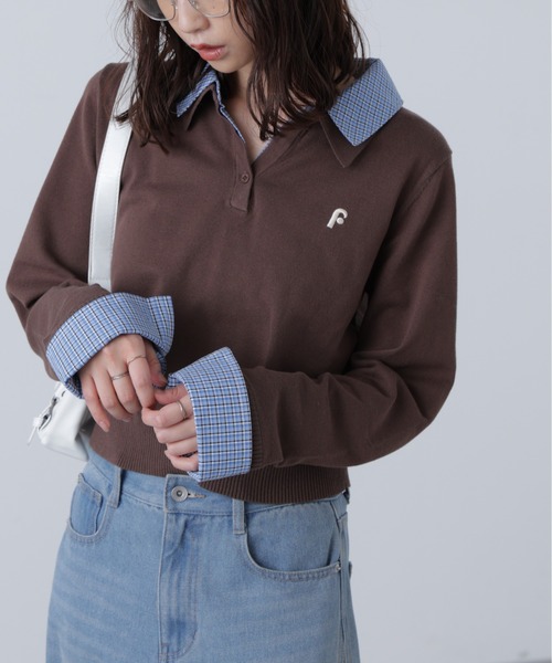 FREE'S MART(フリーズマート)の「衿付きレイヤード風ポロニット(ニット/セーター・レディース・ネイビー/ブラウン/グレー/ベージュ・FREE)」の14枚目の写真