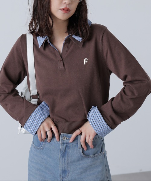 FREE'S MART(フリーズマート)の「衿付きレイヤード風ポロニット(ニット/セーター・レディース・ネイビー/ブラウン/グレー/ベージュ・FREE)」の15枚目の写真