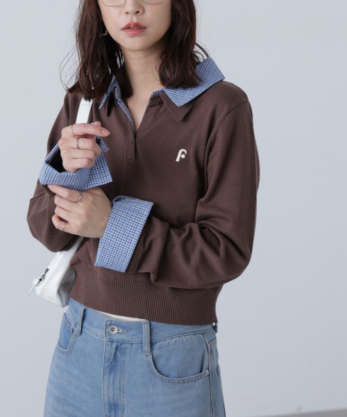 FREE'S MART(フリーズマート)の「衿付きレイヤード風ポロニット(ニット/セーター・レディース・ネイビー/ブラウン/グレー/ベージュ・FREE)」の16枚目の写真