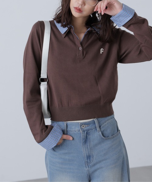 FREE'S MART(フリーズマート)の「衿付きレイヤード風ポロニット(ニット/セーター・レディース・ネイビー/ブラウン/グレー/ベージュ・FREE)」の18枚目の写真