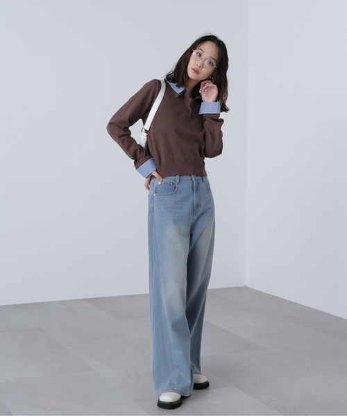 FREE'S MART(フリーズマート)の「衿付きレイヤード風ポロニット(ニット/セーター・レディース・ネイビー/ブラウン/グレー/ベージュ・FREE)」の20枚目の写真