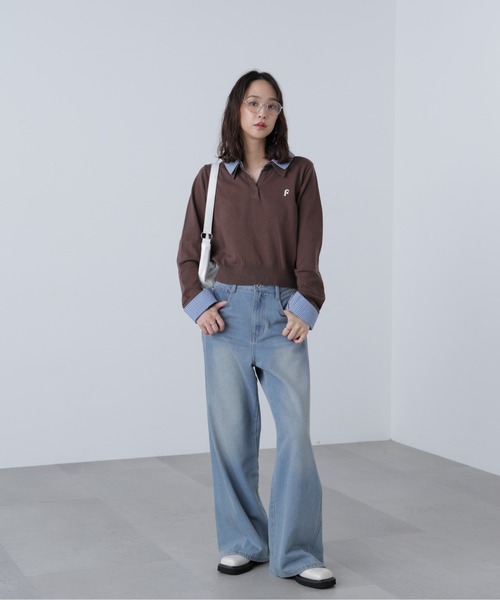 FREE'S MART(フリーズマート)の「衿付きレイヤード風ポロニット(ニット/セーター・レディース・ネイビー/ブラウン/グレー/ベージュ・FREE)」の21枚目の写真