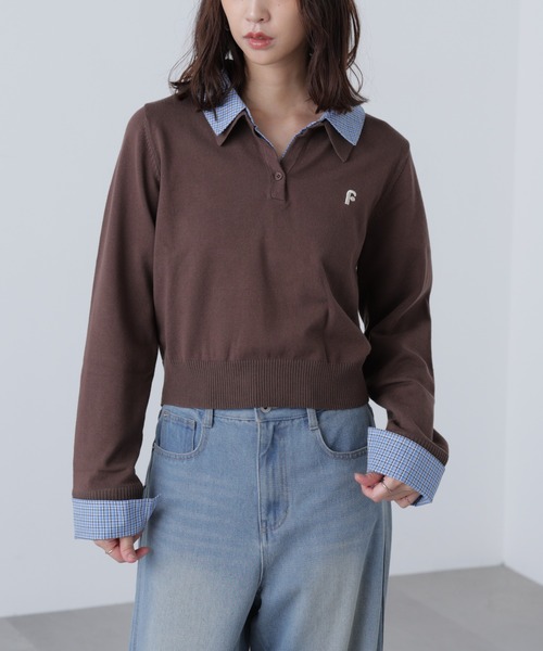 FREE'S MART(フリーズマート)の「衿付きレイヤード風ポロニット(ニット/セーター・レディース・ネイビー/ブラウン/グレー/ベージュ・FREE)」の22枚目の写真