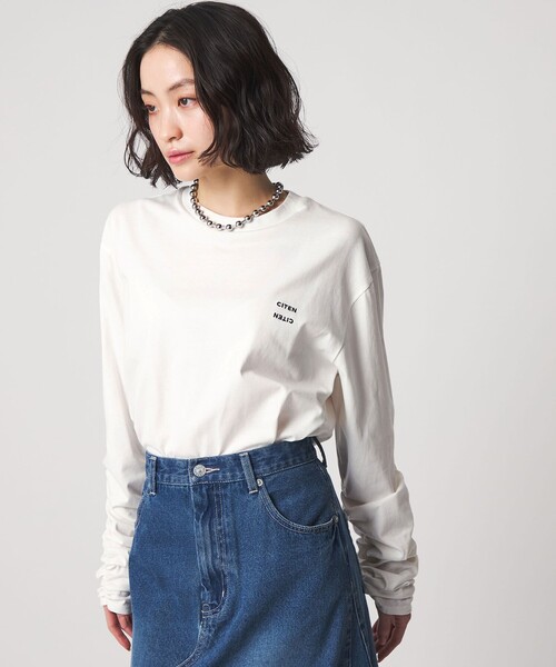 CITEN(シテン)の「<CITEN>ロゴシャーリングチュニックトップ(Tシャツ/カットソー・レディース・イエロー/ホワイト/ピンク・FREE)」の2枚目の写真