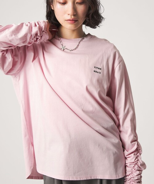 CITEN(シテン)の「<CITEN>ロゴシャーリングチュニックトップ(Tシャツ/カットソー・レディース・イエロー/ホワイト/ピンク・FREE)」の3枚目の写真