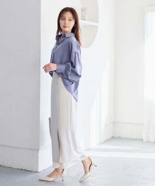 Andemiu（アンデミュウ）の「マッテサテンシャツ643461（シャツ/ブラウス・レディース・ブルー/アイボリー/オレンジ・FREE）」の11枚目の写真