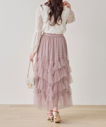 laulea（ラウレア）の「ランダムラッフルティアードチュールロングスカート（スカート）」