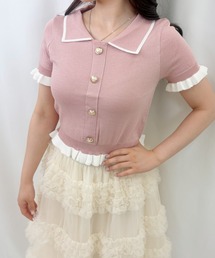 【ZOZO限定】襟付きボタンフリルニットトップス