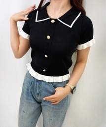 【ZOZO限定】襟付きボタンフリルニットトップス