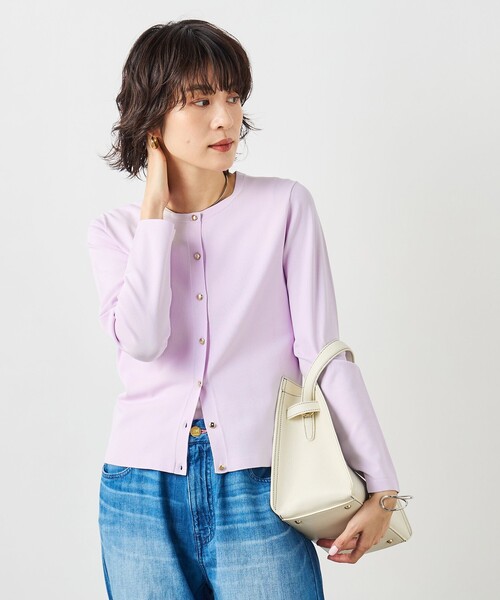 NOLLEY’S Sophi(ノーリーズソフィ)の「《アンサンブル対応》 《手洗い可能》マルチファンクションクルーネックカーディガン(カーディガン/ボレロ・レディース・ラベンダー/ベージュ/クリーム/ホワイト・38/36)」の5枚目の写真