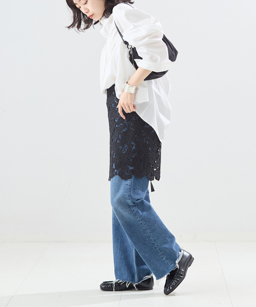 journal standard L'essage(ジャーナルスタンダードレサージュ)の「ケミカルコードレース ラップスカート(スカート・レディース・ホワイト/ブラック・FREE)」の4枚目の写真