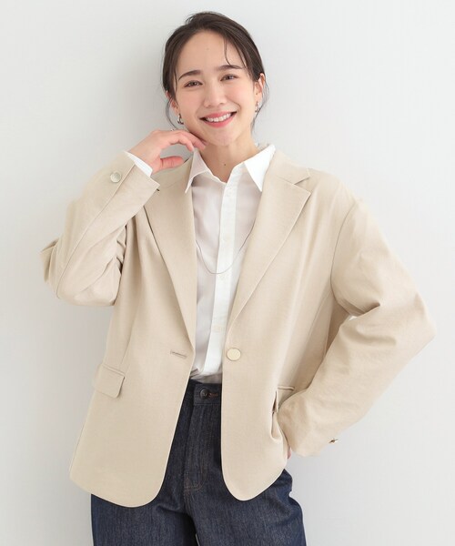 SHOO・LA・RUE（シューラルー）の「【S-LL/セットアップ可/イージーケア/UV】オンにもオフにも シングルジャケット（テーラードジャケット・レディース・ネイビー/ブラウン系その他/ライトベージュ・01/02/03/04）」の9枚目の写真