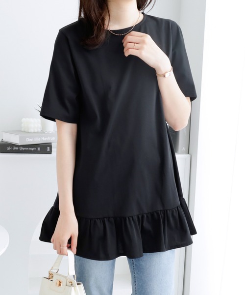 セール】ひんやり！1枚で可愛い裾フリルTシャツチュニック（Tシャツ