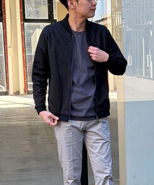 NOLLEY'S LIGHT（ノーリーズライト）の「ジオ柄ジャガード リブブルゾン（ブルゾン・メンズ・ブラック/グレイッシュベージュ/グレイッシュブルー・L/M）」の2枚目の写真